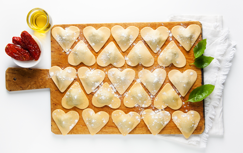 ravioli em formato de coração