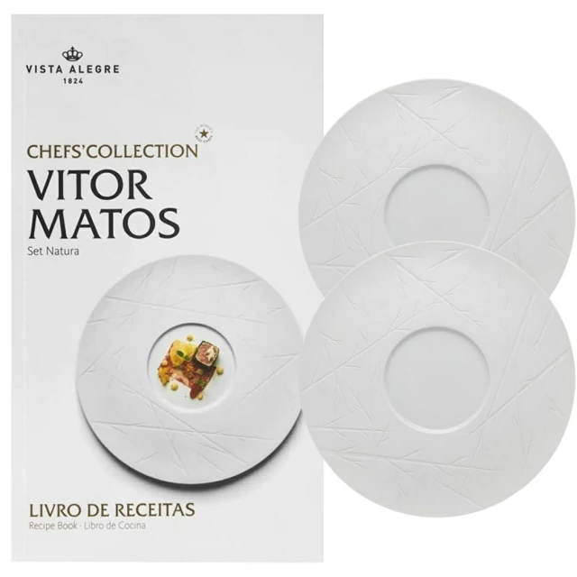 Conjunto de Pratos Natura e Livro de Receitas Vítor Matos Vista Alegre 3 Peças